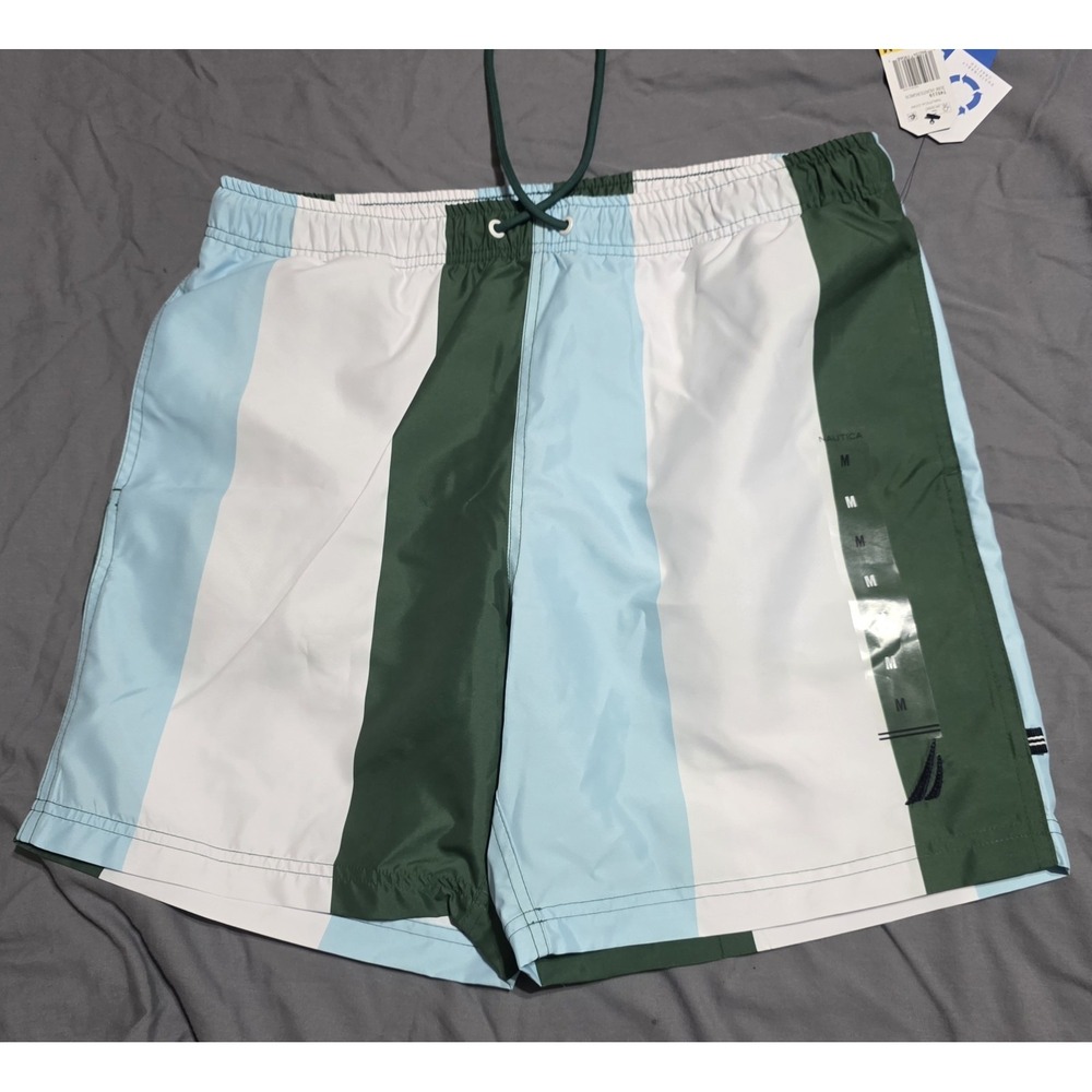 Nautica Men's Swim Shorts Mesh Lined Drawstring Pockets Striped M - Picture 1 of 5